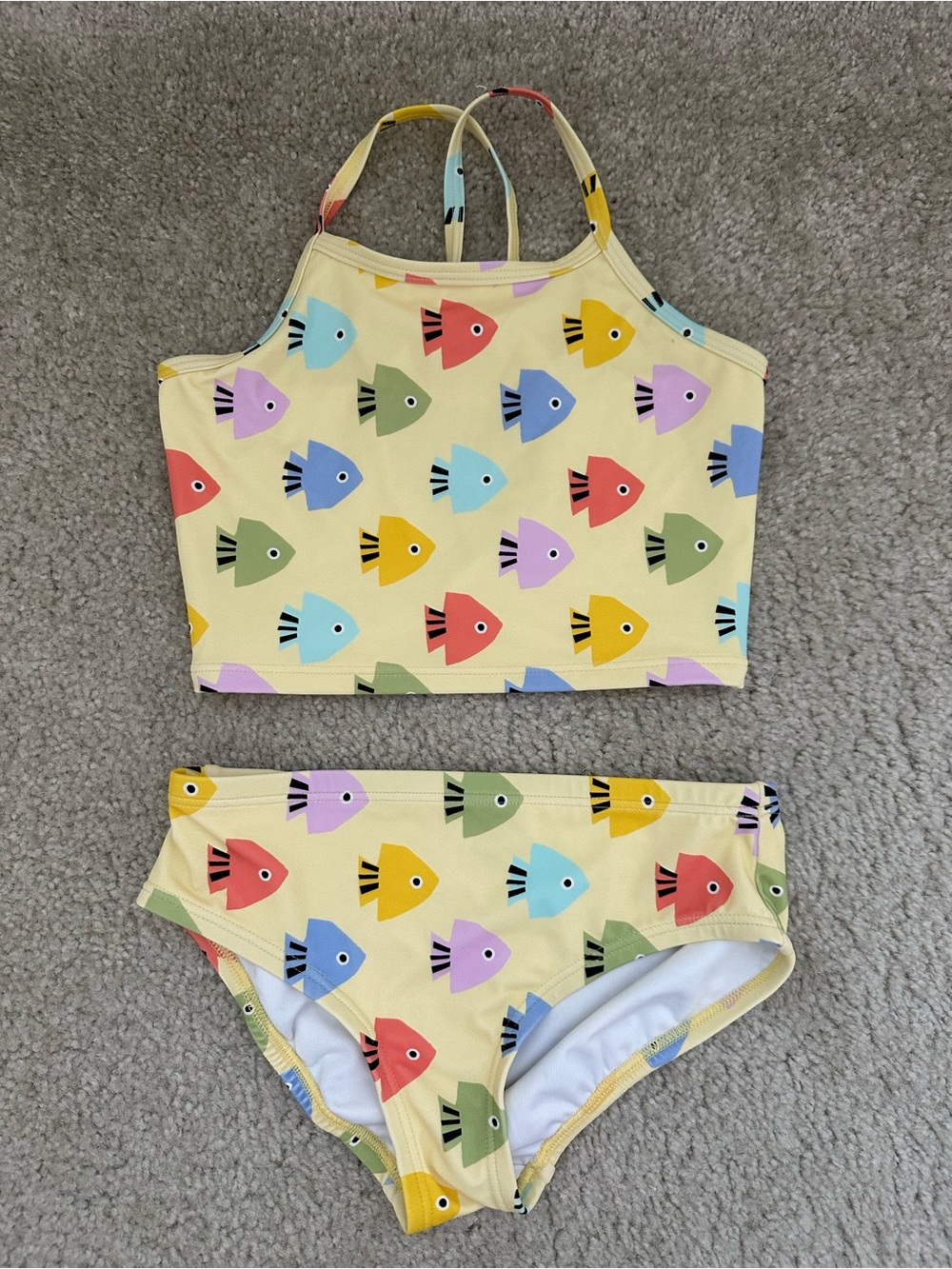 Girls' Hanna Andersson Yellow Fish Print Two-Piece Swim Set